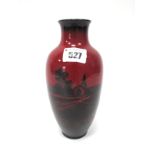 A Royal Doulton 'Flambé' Pottery Ovoid Vase, decorated in black with a church in a wooded landscape,