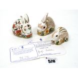A Royal Crown Derby Porcelain Paperweight 'Rowsley Rabbit', number 338 of a limited edition of