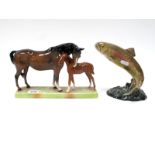 A Beswick Pottery Model of Mare and Foal, upon a naturalistic rectangular grassy base, impressed and
