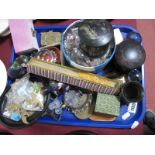 Powder Compacts, cloisonné vases, fan photo frame, etc:- One Tray