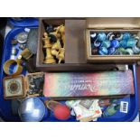 A Silver Hallmarked Circular Vesta Case, thimbles, Staunton chess set, cased marbles, dominoes,