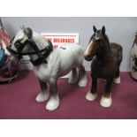 Beswick Shire Mare, in grey, No. 818, with harness; a similar Doulton example in chestnut brown. (