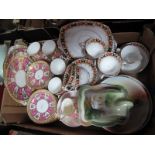 A Late XIX Century Pottery Tea Service, of thirty nine pieces, with gilt highlights to pink and