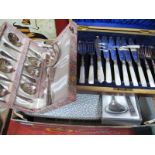 Loose and Cased Plated and Stainless Steel Cutlery, part fitted case of mother of pearl handled fish