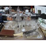 Assorted Glassware, decanters, silver plate etc:- One Tray