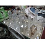 XIX Century and Later Decanters, oil lamp, etc:- One Tray