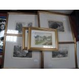 E.C.Hardaker, Dale Scenes, Watercolour, 8 x 11.5cm, signed, four engraving of Sheffield and