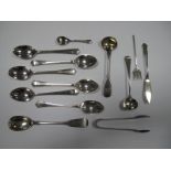 A Set of Six Hallmarked Silver Coffee Spoons, together with a pair of sugar tongs, condiment