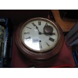 A Late XIX Century Mahogany Cased Wall Clock, the white enamel dial with Roman numerals, 25cm