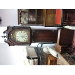 A XIX Century Mahogany and Oak Longcase Clock, with swan neck canopy and turned side pillars to