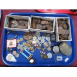 A Tray of Assorted Coinage, Badges, Medallions, etc.