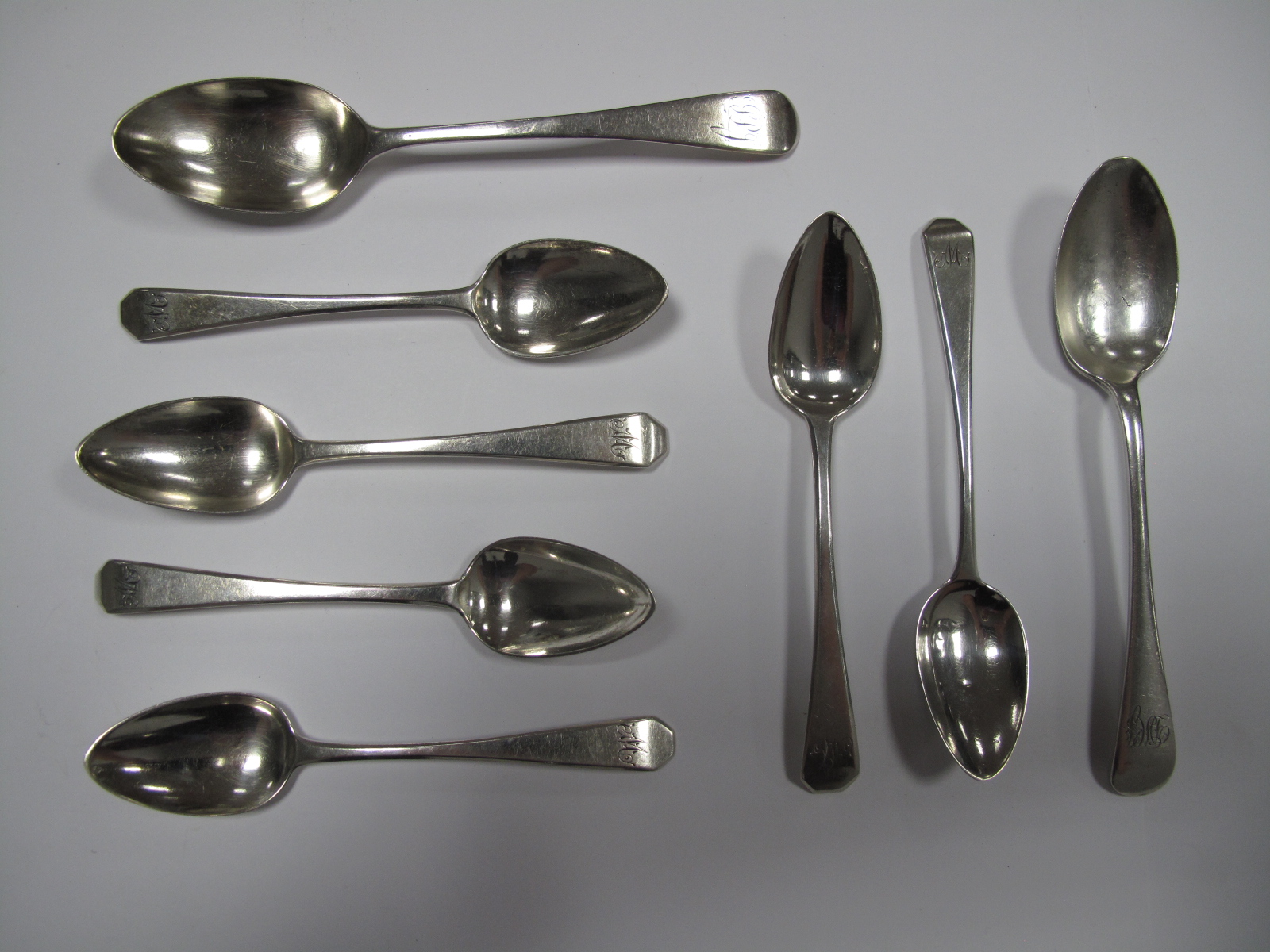 A Set of Six Hallmarked Silver Teaspoons, Peter and William Bateman, London 1812, initialled;