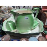 A Circa 1910-20 Four Piece Art Nouveau Style Green Pottery Toilet Jug and Bowl, by Royal Winton.