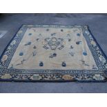 A Chinese Design Carpet, featuring many motifs and Greek key border, 225 x 238cm.