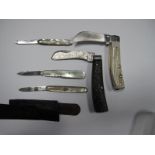 Two Hallmarked Silver and Mother of Pearl Single Blade Folding Fruit Knives, one initialled;