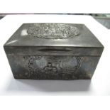 A Hallmarked Silver Mounted Cigarette Box, (marks incomplete) detailed in relief of Continental