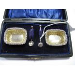 A Pair of Decorative Hallmarked Silver Salts, each of rounded rectangular form, WHS, Birmingham