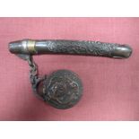 A Late XIX Century Japanese Bronzed Metal Opium Pipe Holder and Circular Box, on attached link