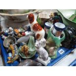 Coopercraft Dog, Wade pipe rest, porcelain dolphin, Wood dragon novelty teapot, seal, seated cats,