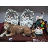 Royal Doulton 'The Old Balloon Seller' HN1315, Melba lion, pair flatback figures, Austrian