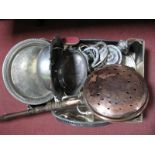 A XIX Century Copper and Fruitwood Warming Pan, plated ware:- One Box