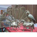 Brass Folding Firescreen, two equestrian and one bird figures.