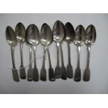 A Matched Set of Seven Hallmarked Silver Fiddle Pattern Teaspoons, (various makers and dates) all