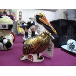 Royal Crown Derby Paperweight 'Brown Pelican', with gold coloured stopper, (Boxed).