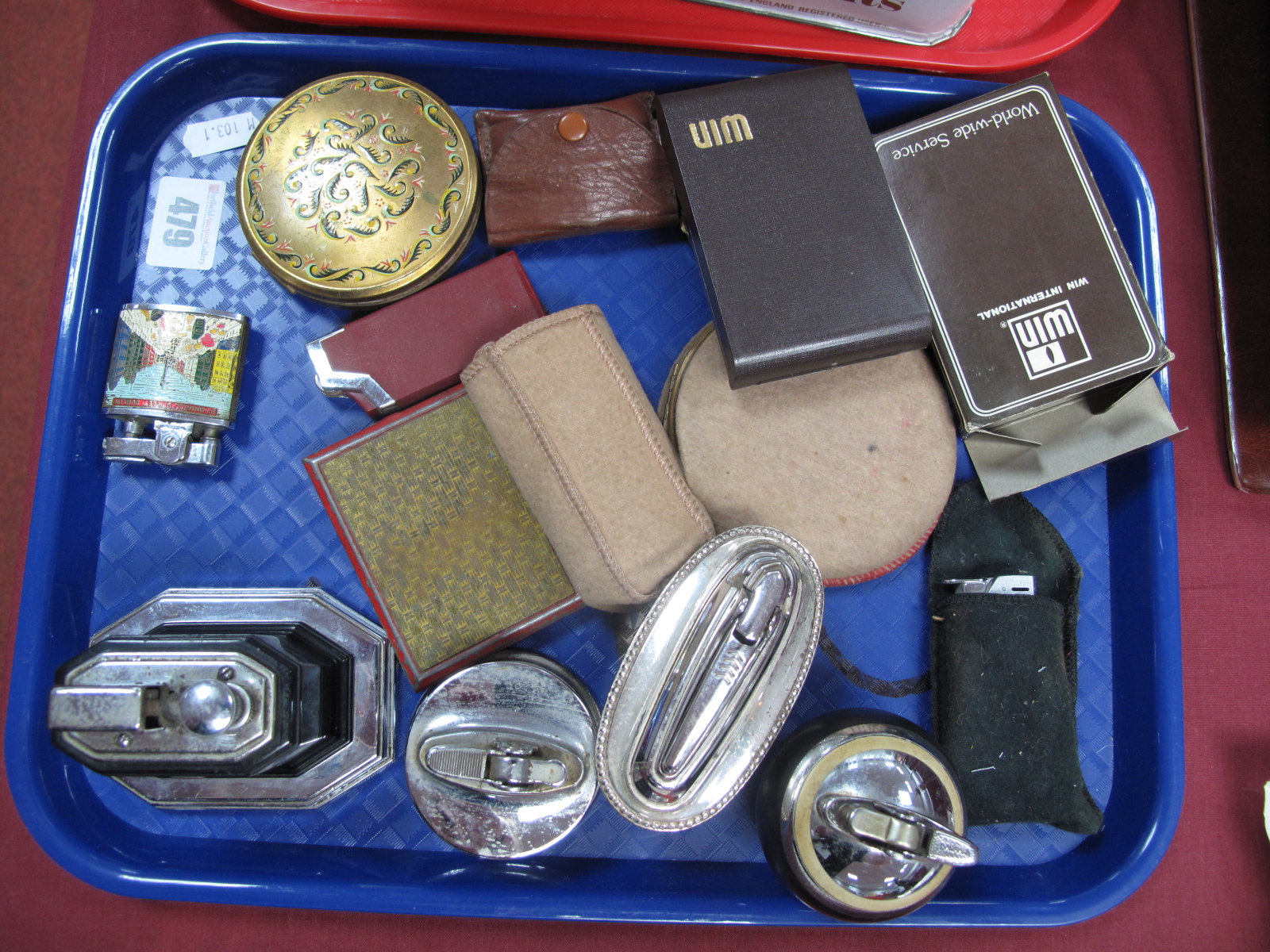 A Ronson Touch Tip Lighter, other Ronson lighters, ladies compact, etc:- One Tray