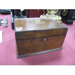 A Victorian Walnut Lady's Work Box, hinged lid with recessed brass carrying handle, fall front