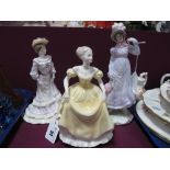 Coalport China Figurines - 'Emily' and 'Louisa at Ascot' and Royal Worcester '1818 The Regency'. (