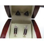 A Pair of Modern 18ct White Gold Earrings, alternately channel set; together with another pair of