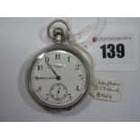 Waltham USA; A Hallmarked Silver Cased Openface Pocketwatch, the signed dial with black Arabic