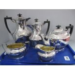 An HS Ld Plated Five Piece Tea Set, each of oval form with reeded detail, the jug and sugar bowl