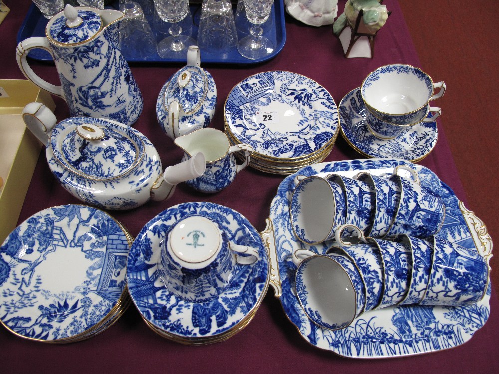 A Royal Crown Derby Mikado Style Tea Service, forty four pieces, including tea pot (damaged),