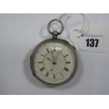 A Chester Hallmarked Silver Cased Chronograph Openface Pocketwatch, the dial with black Arabic and