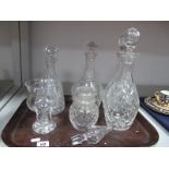 Four Glass Decanters, pickle jar, Dartington goblet.