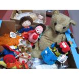 A Well Loved Teddy Bear, circa 1950's/60's; plus a quantity of soft toys including Zebedee 'The