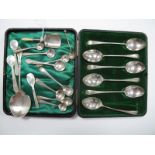 A Set of Six Chester Hallmarked Silver Teaspoons, in a fitted case; together with assorted