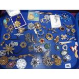 A Large Mixed Lot of Assorted Costume Brooches:- One Tray