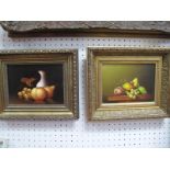 Matthew James, Still Life of Fruit, two oils on board, signed 13.5 x 18.5cm.