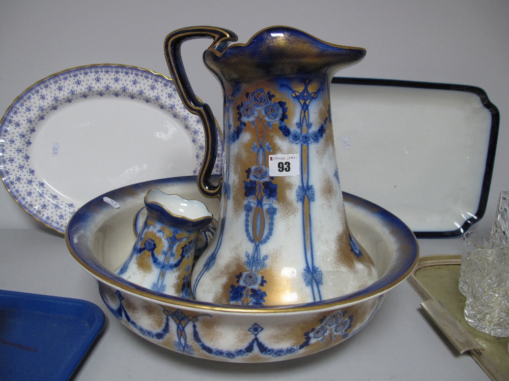 A Losol 'Kensington' wash jug, bowl, soap dish, hat pin stand, brush holder, trinket pot. Spode '