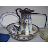 A Losol 'Kensington' wash jug, bowl, soap dish, hat pin stand, brush holder, trinket pot. Spode '