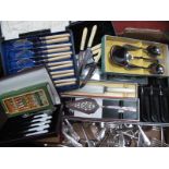 A Mixed Lot of Assorted Plated Cutlery, including boxed and cased sets, etc:- One Box