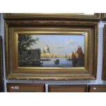Vincci, Venetian Scenes with Gondolas in Foreground, pair of oils on board, signed lower right, 29.