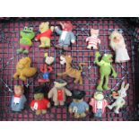 A Collection of Fiteen Small Flock Covered Toys, (circa 1970's), mainly TV themes, including