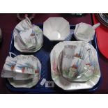 Shelley 'My Garden', six trios, two spare side plates, sugar bowl and cream jug (damages)