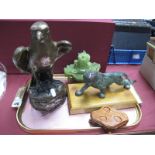 A Bronze Figure of a Tiger, 22.5cm long, on stand, Chinese jadeite lidded pot, with ring handles,
