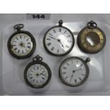 Five Assorted Late XIX/Early XX Century Fob Watches, including "0,935" and "Fine Silver" (damages/