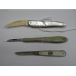 A Quill Pen Knife, with decorative shaped scales; together with a small folding fruit knife with